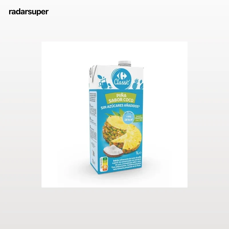 Bebida de fruta piña sabor coco Carrefour Classic sin azúcar añadido brik 1 l.