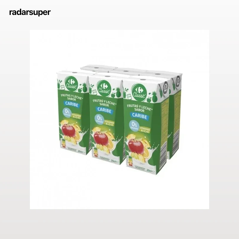 Bebida de frutas y leche sabor caribe Carrefour Classic pack de 6 briks de 20 cl.