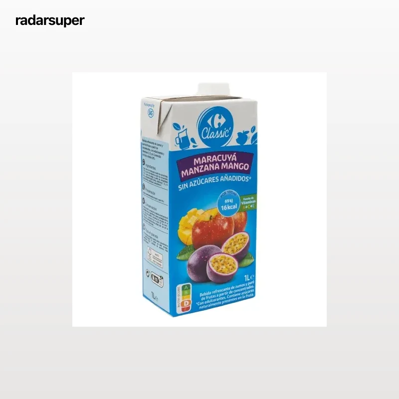Bebida de maracuyá, manzana y mango Carrefour Classic sin azúcar añadido brik 1 l.