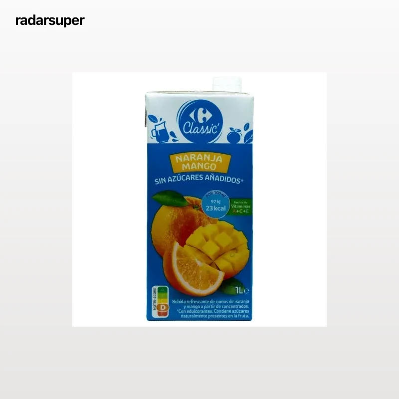 Bebida de naranja y mango Carrefour Classic sin azúcar añadido brik 1 l.