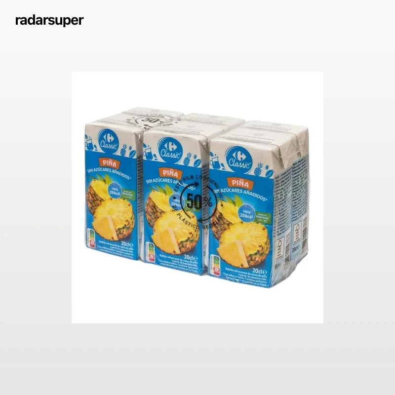 Bebida de piña Carrefour Classic sin azúcar pack de 6 briks de 20 cl.