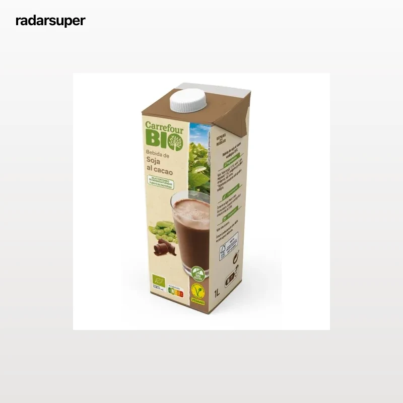 Bebida de soja sabor chocolate con calcio ecológica Carrefour Bio sin gluten brik 1 l.