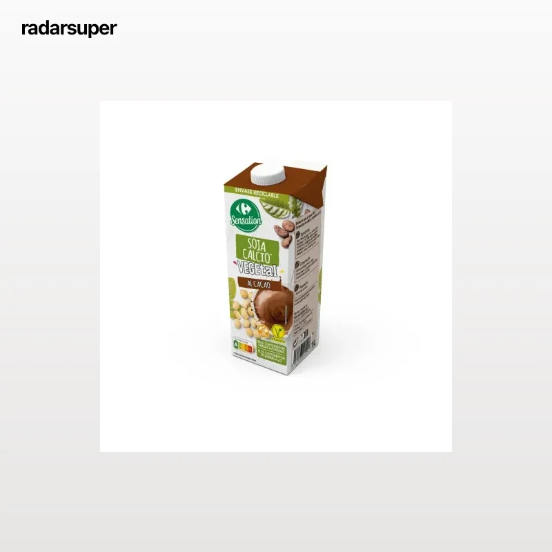 Bebida de soja sabor chocolate con calcio Sensation Carrefour sin gluten brik 1 l.