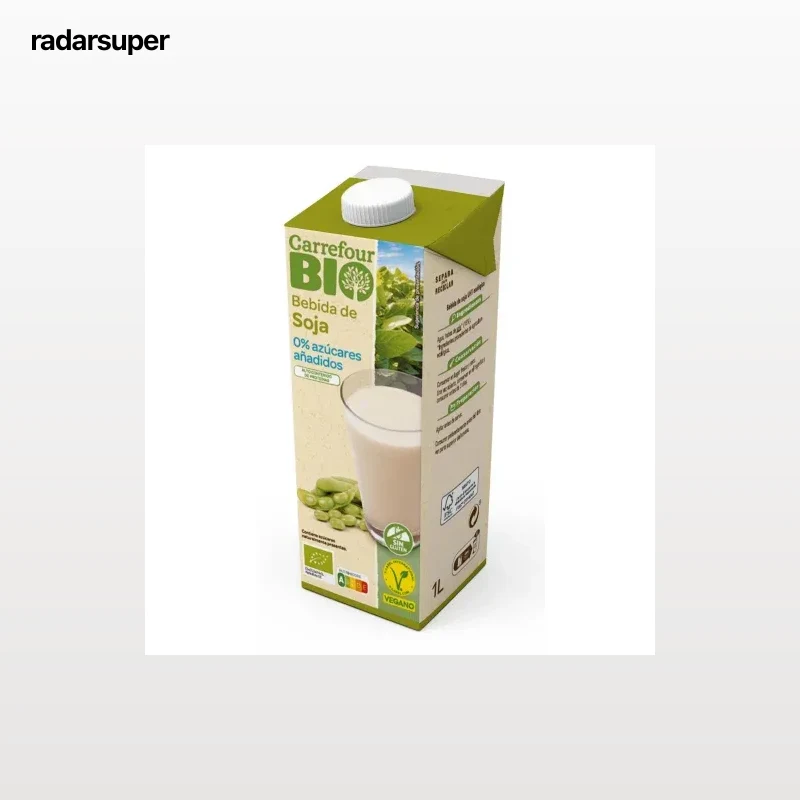 Bebida de soja sin azúcar añadido ecológica Carrefour Bio sin gluten Brik 1 l.