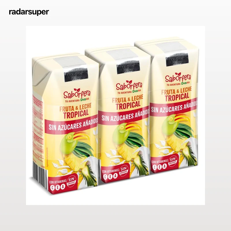 Bebida de fruta y leche tropical sin azúcares añadidos Dia Saborfera pack 3 x 330 ml