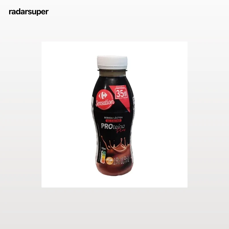 Bebida láctea desnatada al cacao Proteína Plus Carrefour Sensation sin gluten y sin azúcar añadido 330 ml.
