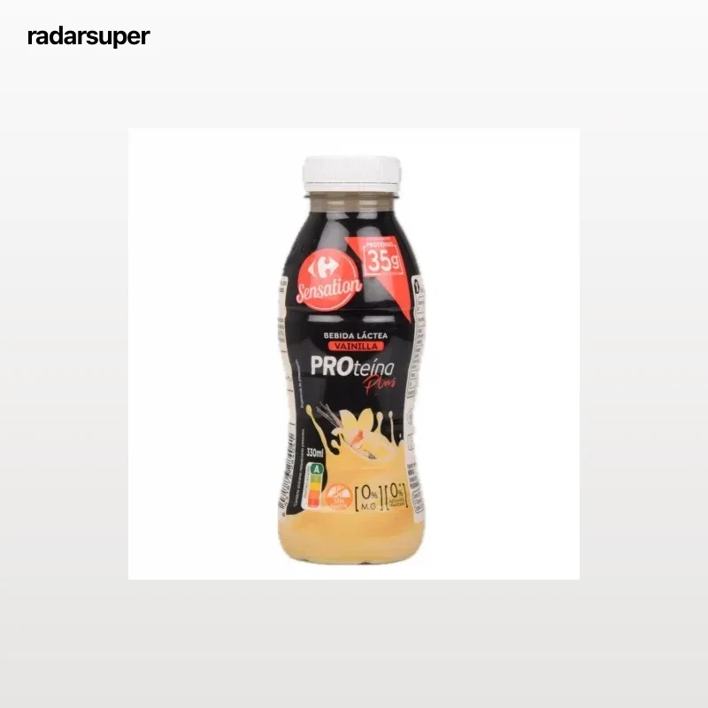 Bebida láctea desnatada de vainilla Proteína Plus Sensation Carrefour sin gluten y sin azúcar añadido 330 ml.