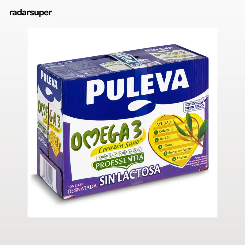 Bebida láctea omega 3 sin lactosa Puleva pack 6 x 1 L