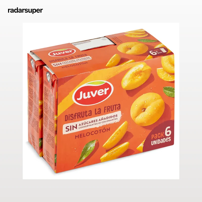 Bebida de zumo de melocotón sin azúcares añadidos Juver pack 6 x 200 ml