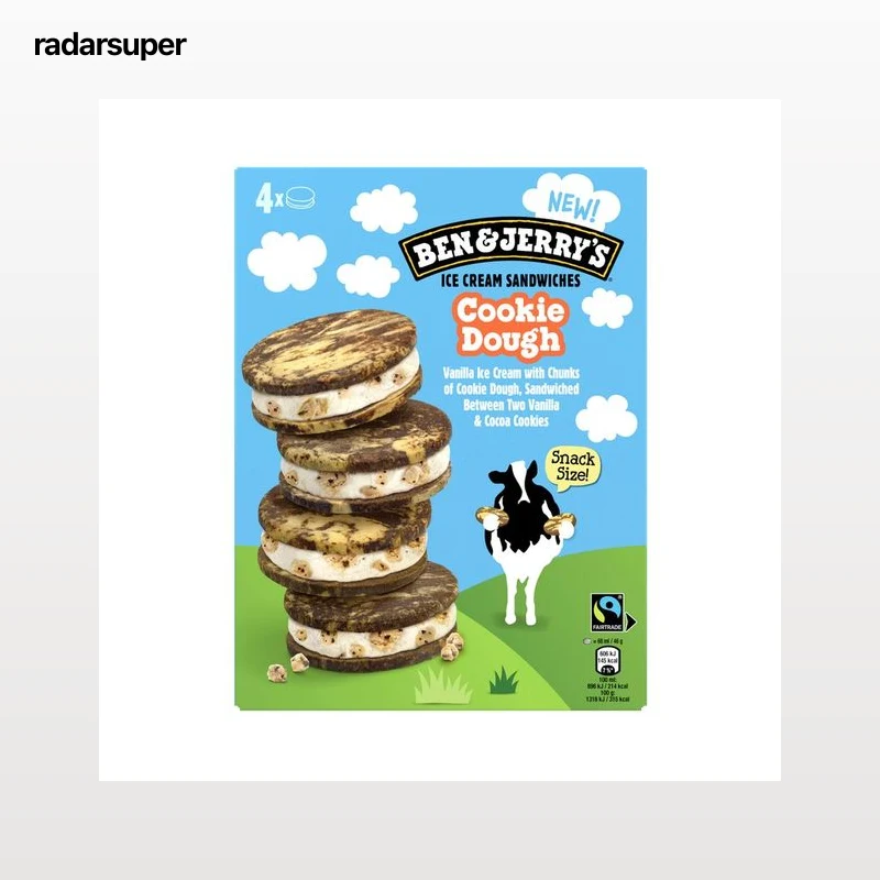 BEN & JERRY´S Cookie dough Sándwich de helado de vainilla con trocitos crujientes de masa de galleta 4 x 68 ml.