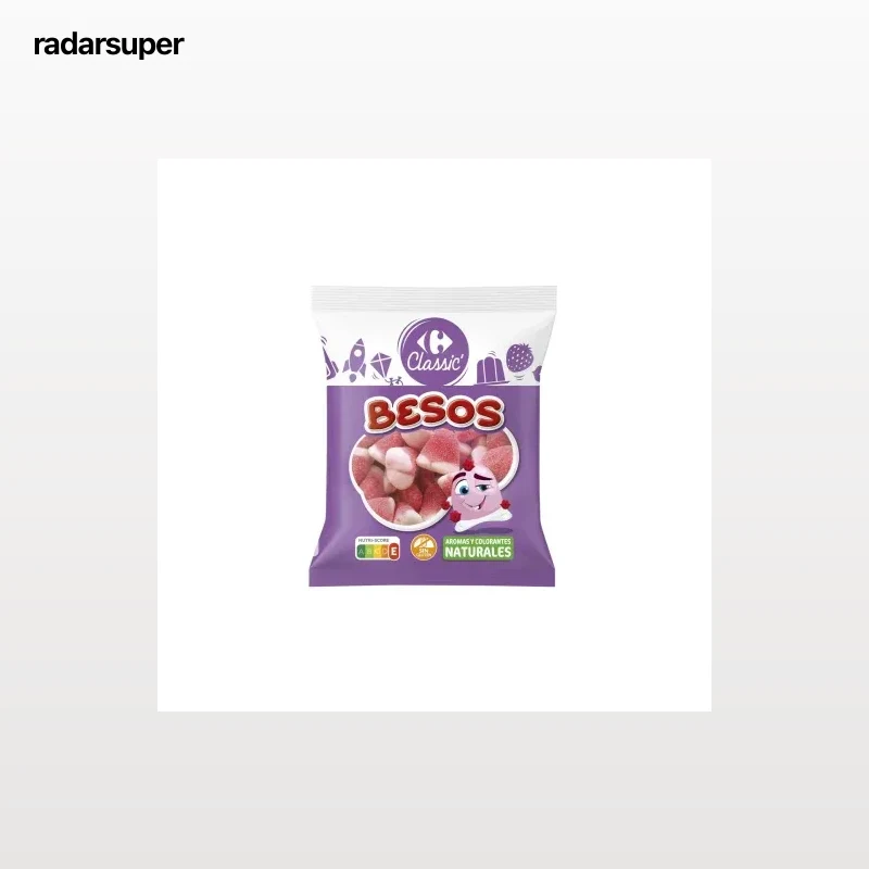 Besos de goma sabor fresa nata Carrefour Classic sin gluten 250 g.