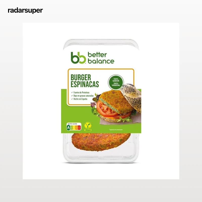 BETTER BALANCE Burger vegetariana (0% carne, 100% sabor) de espinacas 2 x 80 g.
