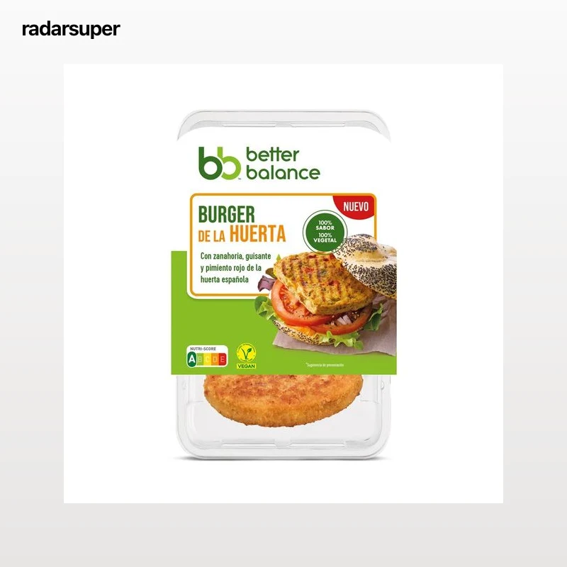 BETTER BALANCE Burger vegetariana (0% carne, 100% sabor) con zanahoria, guisante y pimiento rojo  2 x 80 g.