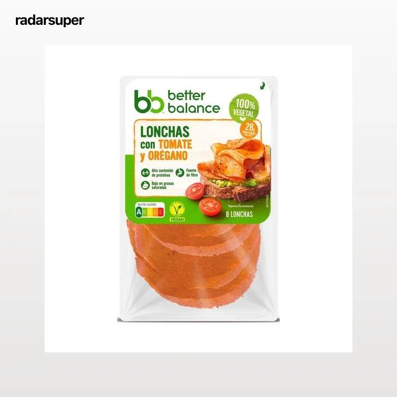 BETTER BALANCE Lonchas vegetales con tomate y orégano, altas en proteína ,bajas en grasas saturadas y fuente de fibra. 80 g.