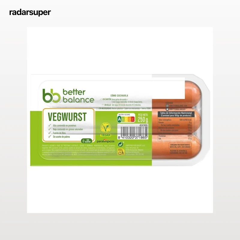 BETTER BALANCE Salchichas de proteinas vegetales tipo Vegwurst 250 g.