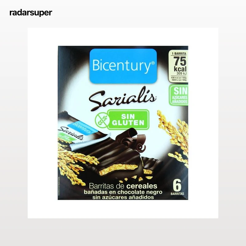 BICENTURY Barritas de cereales bañadas en chocolate negro. Sin gluten SARIALÍS de BIOCENTURY 100 g.