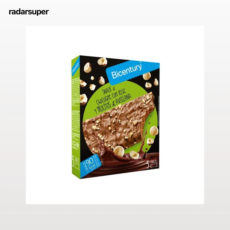 BICENTURY Snack de chocolate con leche y trocitos de avellana BICENTURY 5 uds. c 18 g.