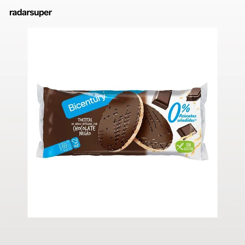 BICENTURY Tortita de arroz integral con chocolate negro, sin azúcares añadidos, sin gluten BICENTURY 130 g.