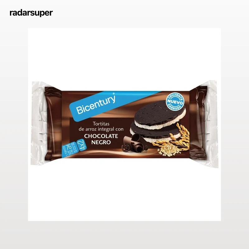 BICENTURY Tortitas de arroz integral con chocolate negro BICENTURY, 130 g.