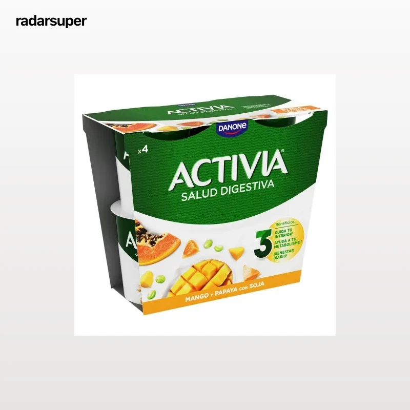 Bífidus con mango y papaya con soja Danone Activia pack de 4 unidades de 120 g.