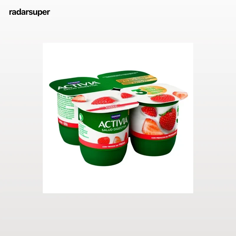 Bífidus con trozos de fresa Danone Activia pack de 4 unidades de 120 g.