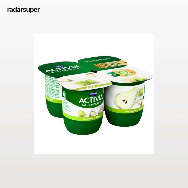 Bífidus con trozos de pera Danone Activia pack de 4 unidades de 120 g.
