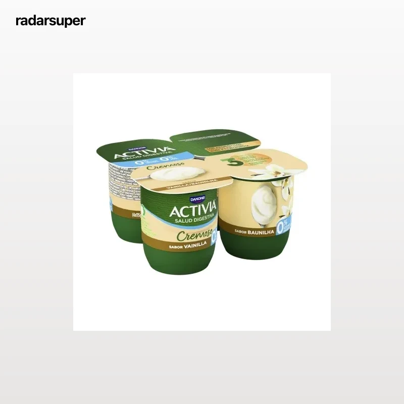 Bífidus cremoso desnatado sabor vainilla Danone Activia sin azúcar añadido pack de 4 unidades de 115 g.