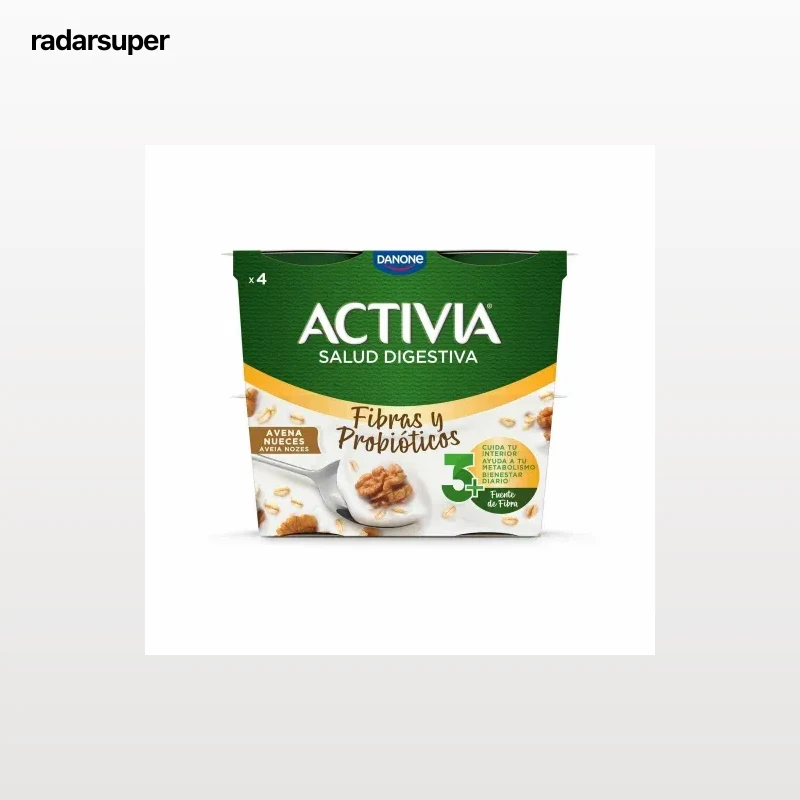 Bífidus de fibras con avena y nueces Danone Activia pack de 4 unidades de 120 g.
