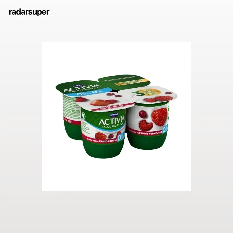 Bífidus desnatado con frutos rojos Danone Activia sin azúcar añadido pack de 4 unidades de 120 g.