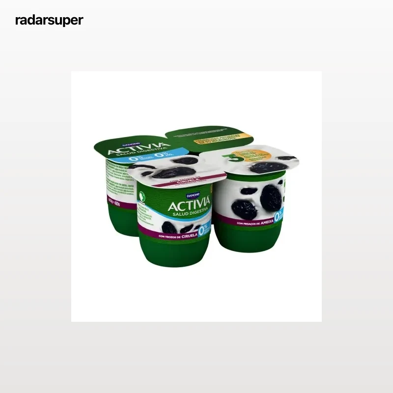 Bífidus desnatado con trozos ciruelas sin azúcar añadido Danone Activia pack de 4 unidades de 120 g.