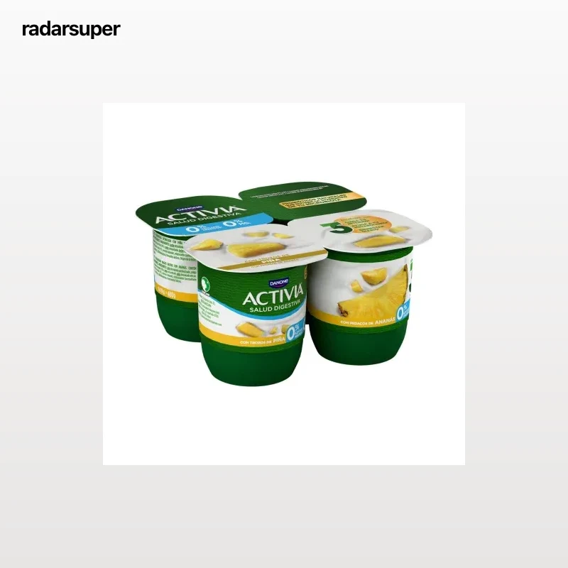 Bífidus desnatado con trozos de piña Danone Activia sin azúcar añadido pack de 4 unidades de 120 g.