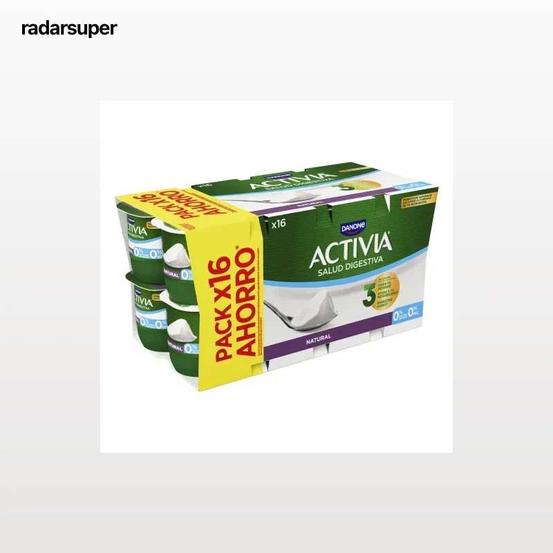 Bífidus desnatado natural Danone Activia pack de 16 unidades de 120 g.