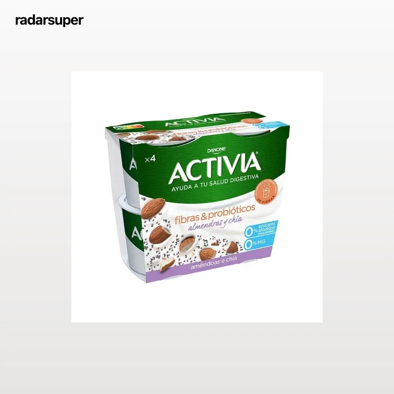 Bífidus desnatado semillas con chía y almendras sin azúcar añadido Danone Activia pack de 4 unidades de 120 g.