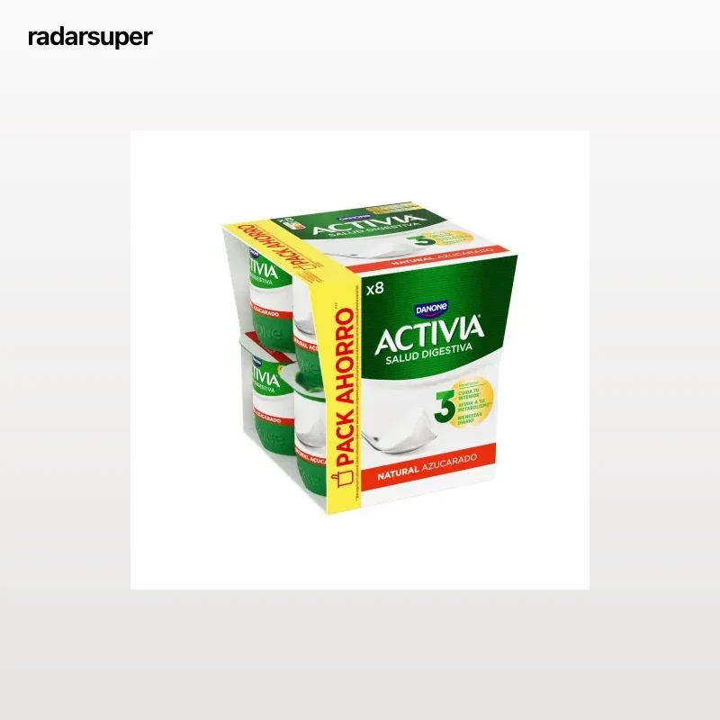 Bífidus natural azucarado Danone Activia pack de 8 unidades de 120 g.