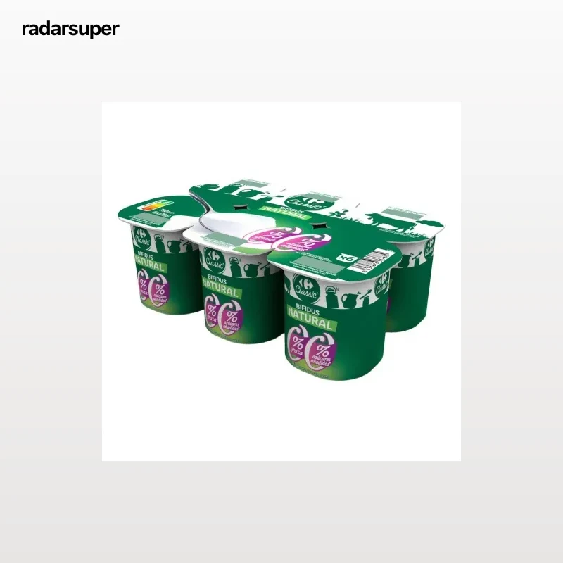 Bífidus natural Carrefour Classic sin azúcares añadidos pack de 6 unidades de 125 g.