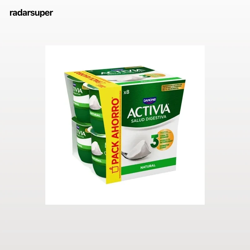 Bífidus natural Danone Activia pack de 8 unidades de 120 g.