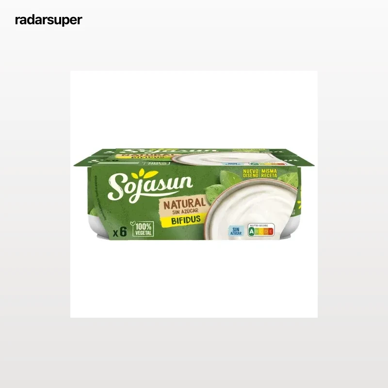Bífidus natural sin azúcar Sojasun pack de 6 unidades de 100 g.