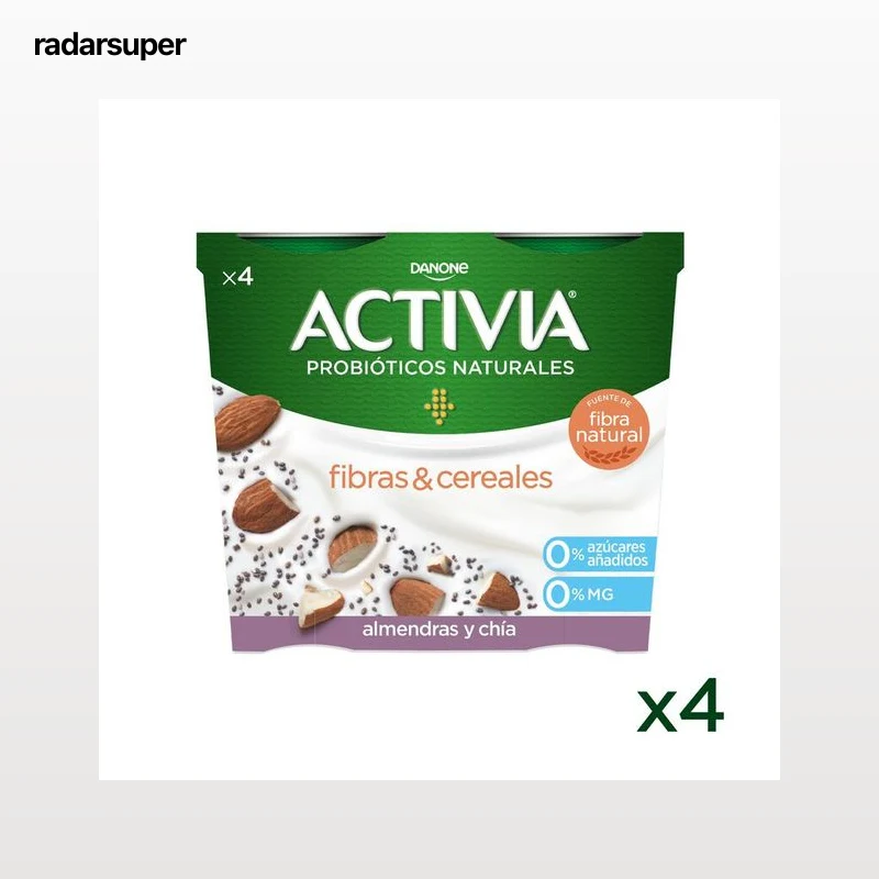 Bífidus probiótico Activia desnatado 0% materia grasa pack 4 chia y almendras