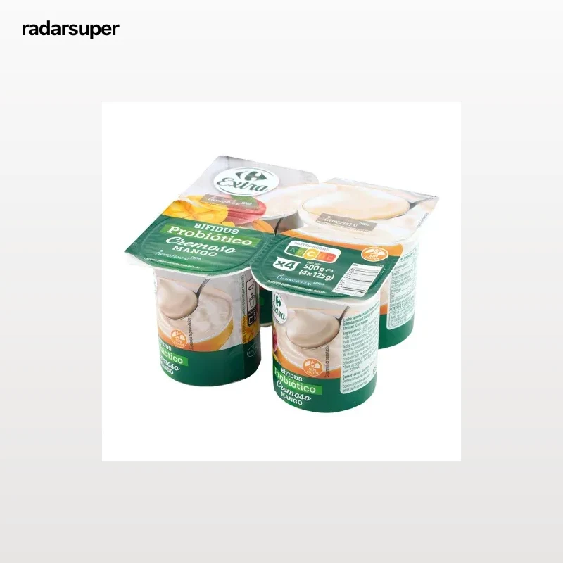 Bífidus probiótico con mango Carrefour Extra sin gluten pack de 4 unidades de 125 g.