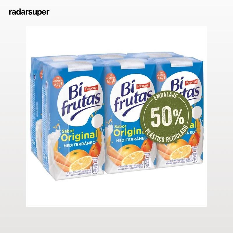 BIFRUTAS Leche con zumo de frutas mediterráneas y 0% materia grasa 6 x 200 ml.