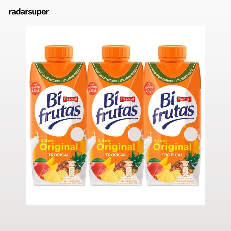 BIFRUTAS Leche con zumo de frutas tropicales y 0% materia grasa 3 x 330 ml.