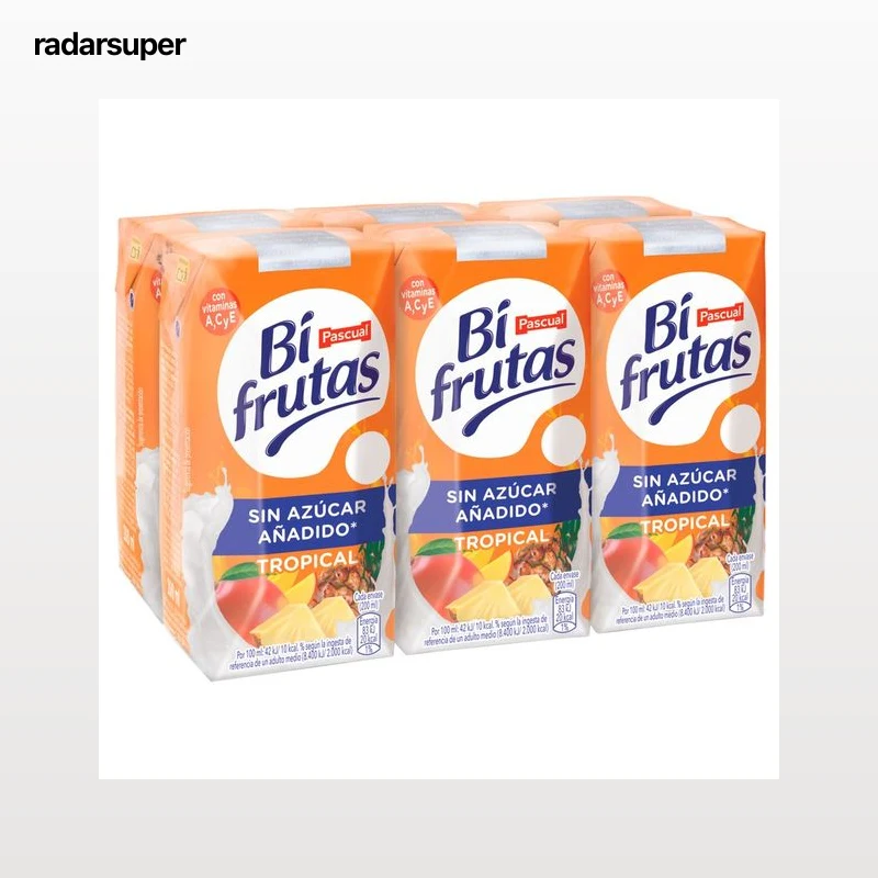 BIFRUTAS Leche con zumo de frutas tropicales, sin azúcares añadidos 6 x 200 ml.