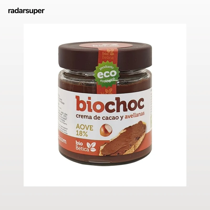 BIOCHOC Crema de cacao y avellanas, 16 % aceite de oliva virgen extra ecológica 200 g.
