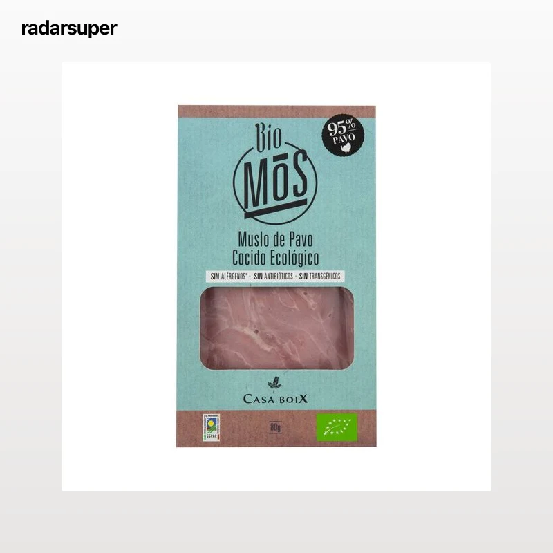 BIOMOS Muslo de pavo cocido ecológico, cortado en lonchas 80 g.