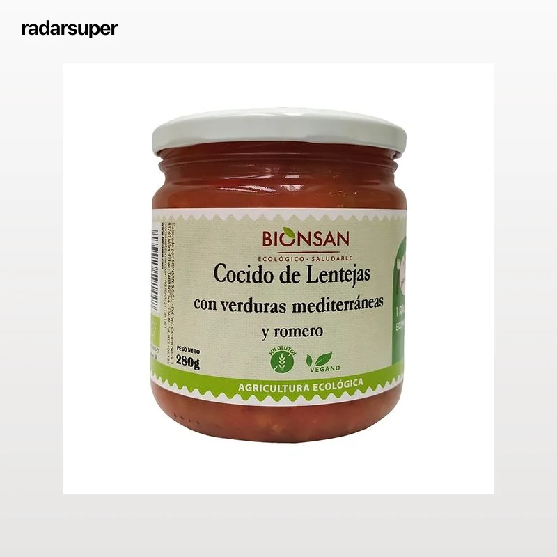 BIONSAN Cocido de lentejas con verduras Mediterráneas y romero ecológico  280 g.