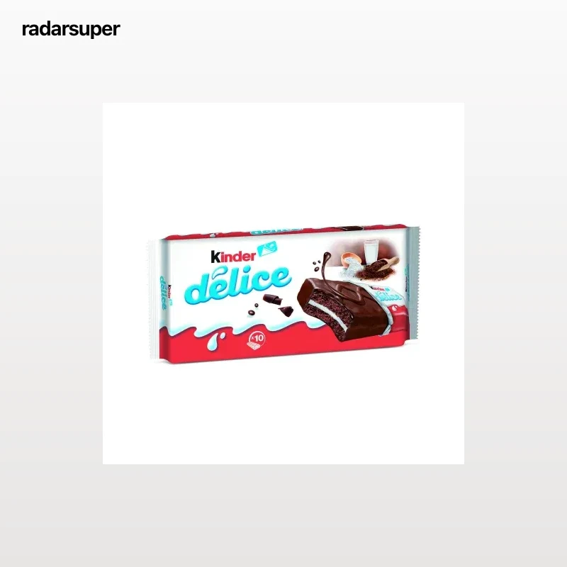 Bizcocho cubierto de cacao con relleno de leche Kinder Délice pack de 10 unidades de 39 g.