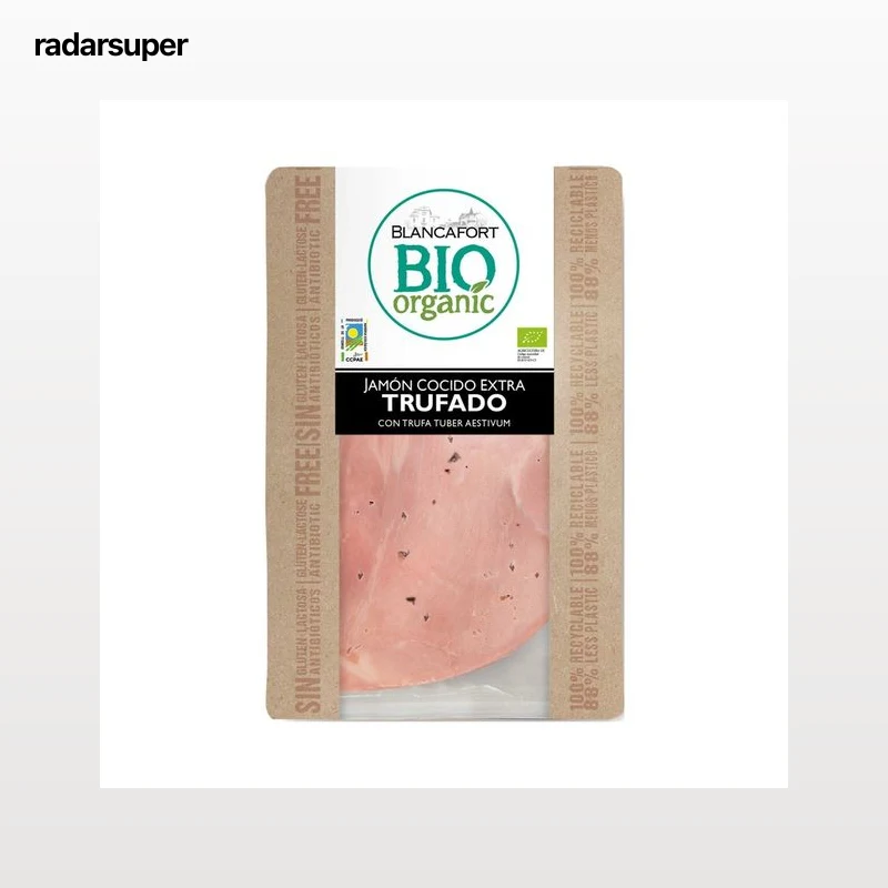 BLANCAFORT Jamón cocido ecológico extra con trufa, cortado en lonchas 80 g.