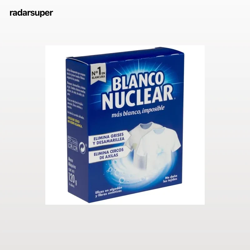Blanqueador ropa en sobres Blanco Nuclear pack de 6 unidades de 20 g.