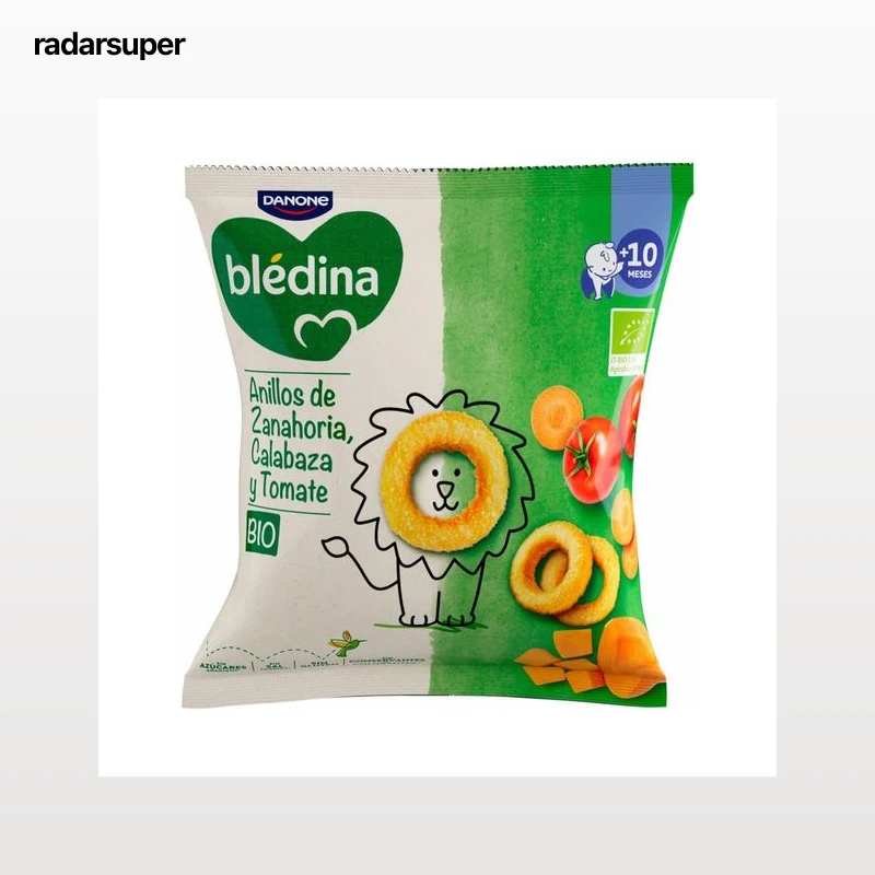 BLÉDINA Bio de Danone Snacks (anillos) de zanahoria, calabaza y tomate ecológicos, a partir de 10 meses 20 g.