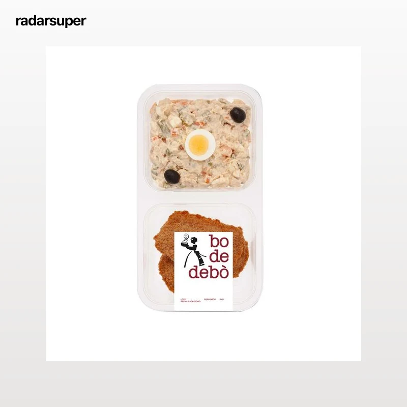 BO DE DEBÓ Dúo de ensaladilla rusa y libritos empanados y fritos de lomo rellenos de jamón cocido y queso 350 g.